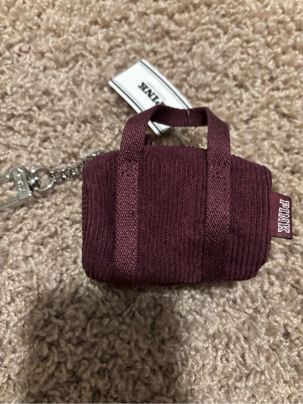 Victoria secret PINK Mini Corduroy Duffle Keychain/bagxharm - Burgundy
